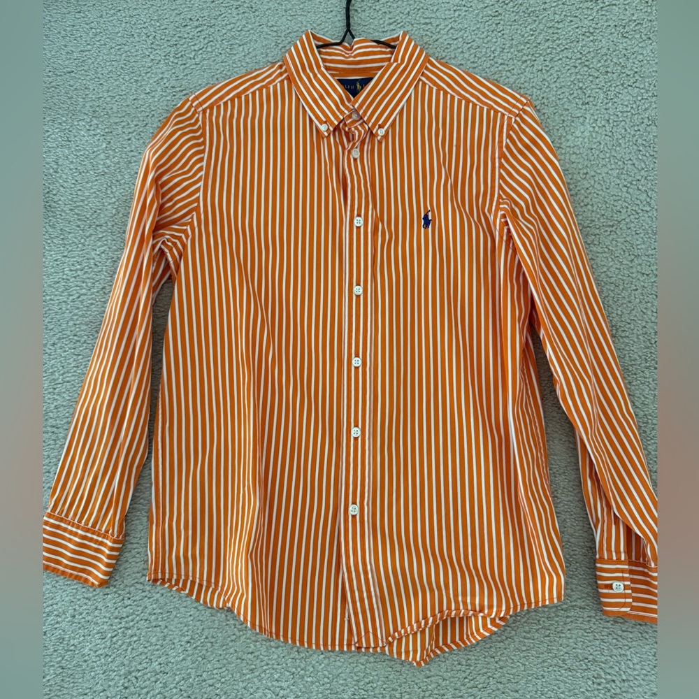 Ralph Lauren Orange Striped Button-Up Shirt L(14-16)